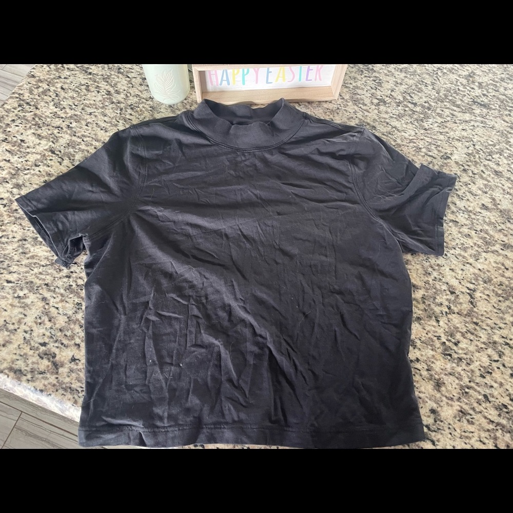 lululemon black crop top with high neck